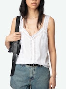 Celite Camisole - Lingerie-inspired camisole in tomboy cotton with button fastening and lace straps.