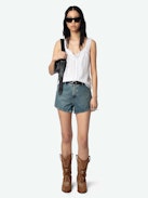 Celite Camisole - Lingerie-inspired camisole in tomboy cotton with button fastening and lace straps.