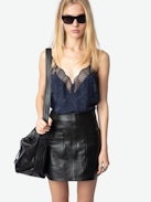 Cyoko Silk Camisole - Lingerie-inspired jacquard silk camisole with a buttoned neckline, adjustable straps, and exclusive French lace.