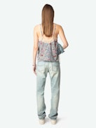 Cyoko Camisole - Lingerie-inspired camisole in printed viscose with buttoned neckline, adjustable straps and exclusive French lace.