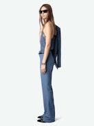 Caraco Christy 100% Seda - Camisola de seda estilo lencería con pedrería floral y encaje francés exclusivo.