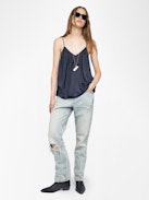 Cym Satin Camisole - Pleated Japanese satin camisole with adjustable straps at the back and signature metal wings at the front.