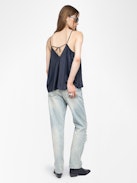 Cym Satin Camisole - Pleated Japanese satin camisole with adjustable straps at the back and signature metal wings at the front.