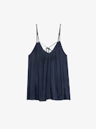 Cym Satin Camisole - Pleated Japanese satin camisole with adjustable straps at the back and signature metal wings at the front.