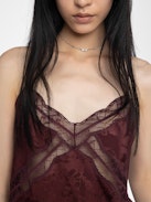 Cishi Cami Top 100% Silk - Camisole in horses jacquard silk, adjustable straps, French lace and embroidered wings on back.