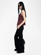 Cishi Cami Top 100% Silk - Camisole in horses jacquard silk, adjustable straps, French lace and embroidered wings on back.