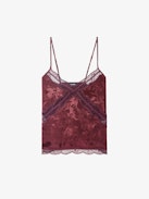 Cishi Cami Top 100% Silk - Camisole in horses jacquard silk, adjustable straps, French lace and embroidered wings on back.