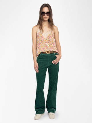 Caraco Christy - Caraco en viscose crêpe imprimé summer land, bretelles ajustables, dentelle française et ailes brodées dos.