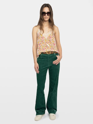 Christy Floral Camisole - Camisole in summer land printed viscose crepe, adjustable straps, French lace and embroidered wings at the back.