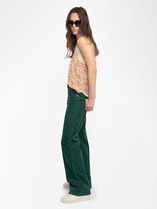 Caraco Christy - Caraco en viscose crêpe imprimé summer land, bretelles ajustables, dentelle française et ailes brodées dos.