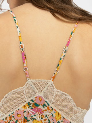 Christy Floral Camisole - Camisole in summer land printed viscose crepe, adjustable straps, French lace and embroidered wings at the back.