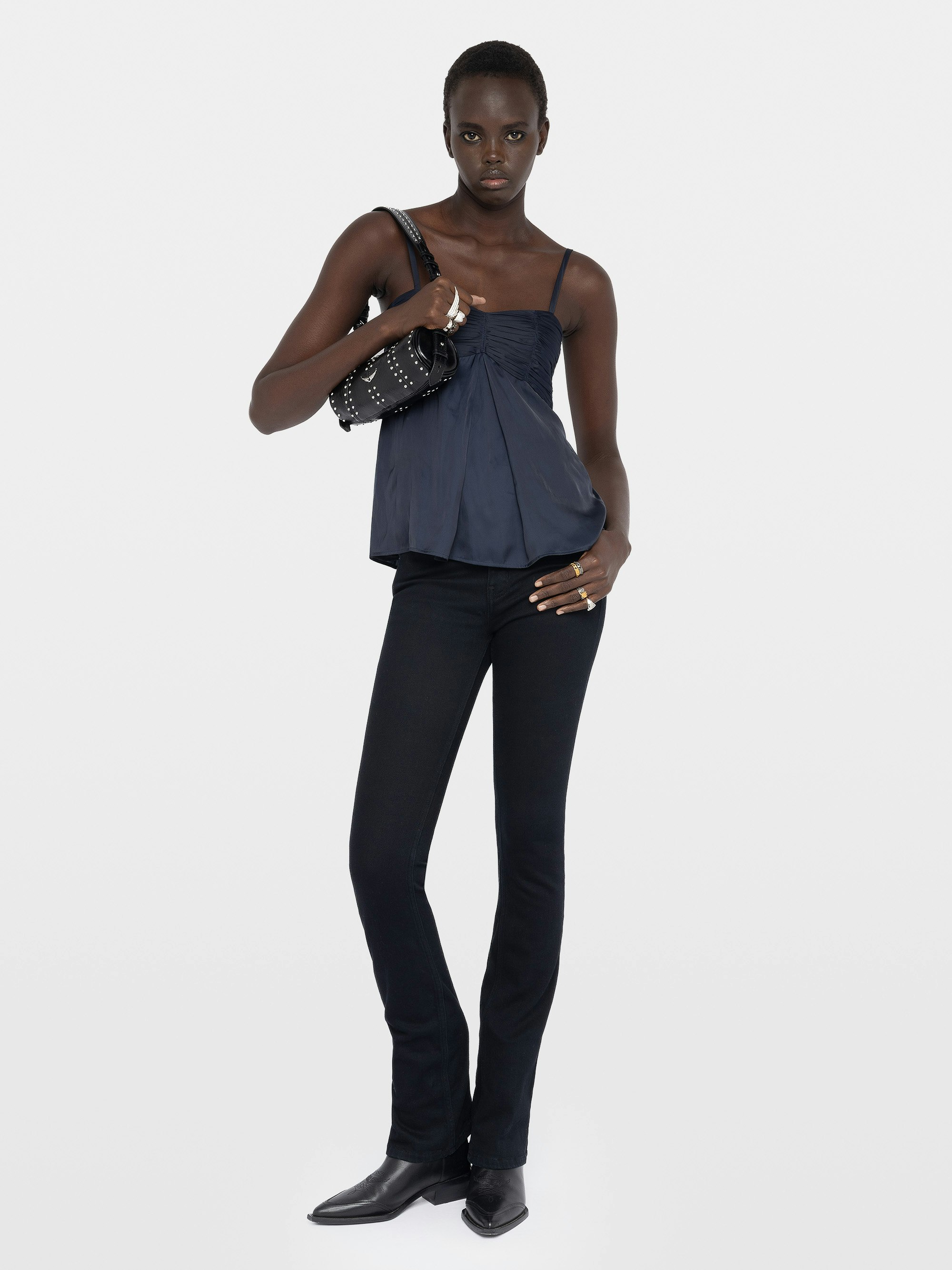 Camisole Cippie Satin - Japanese satin camisole with adjustable straps and pleated bodice.