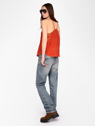 Caraco Christy 100% Soie - Caraco en soie avec strass wings, bretelles ajustables et dentelle française.