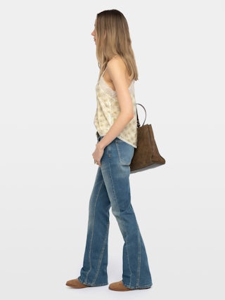 Camisole Christy - Lingerie-inspired camisole with printed sequins, adjustable straps and exclusive French lace.