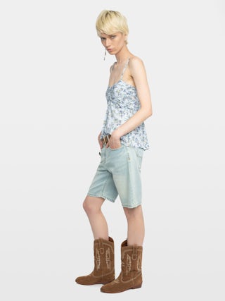 Caraco Cippie - Caraco en viscose imprimé avec bretelles ajustables et bustier froncé.