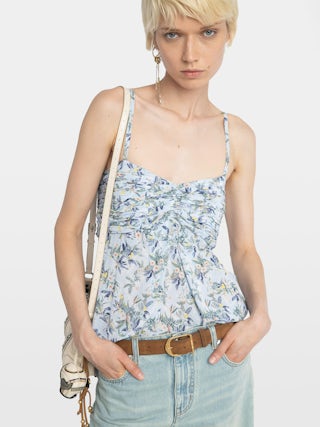 Caraco Cippie - Caraco en viscose imprimé avec bretelles ajustables et bustier froncé.