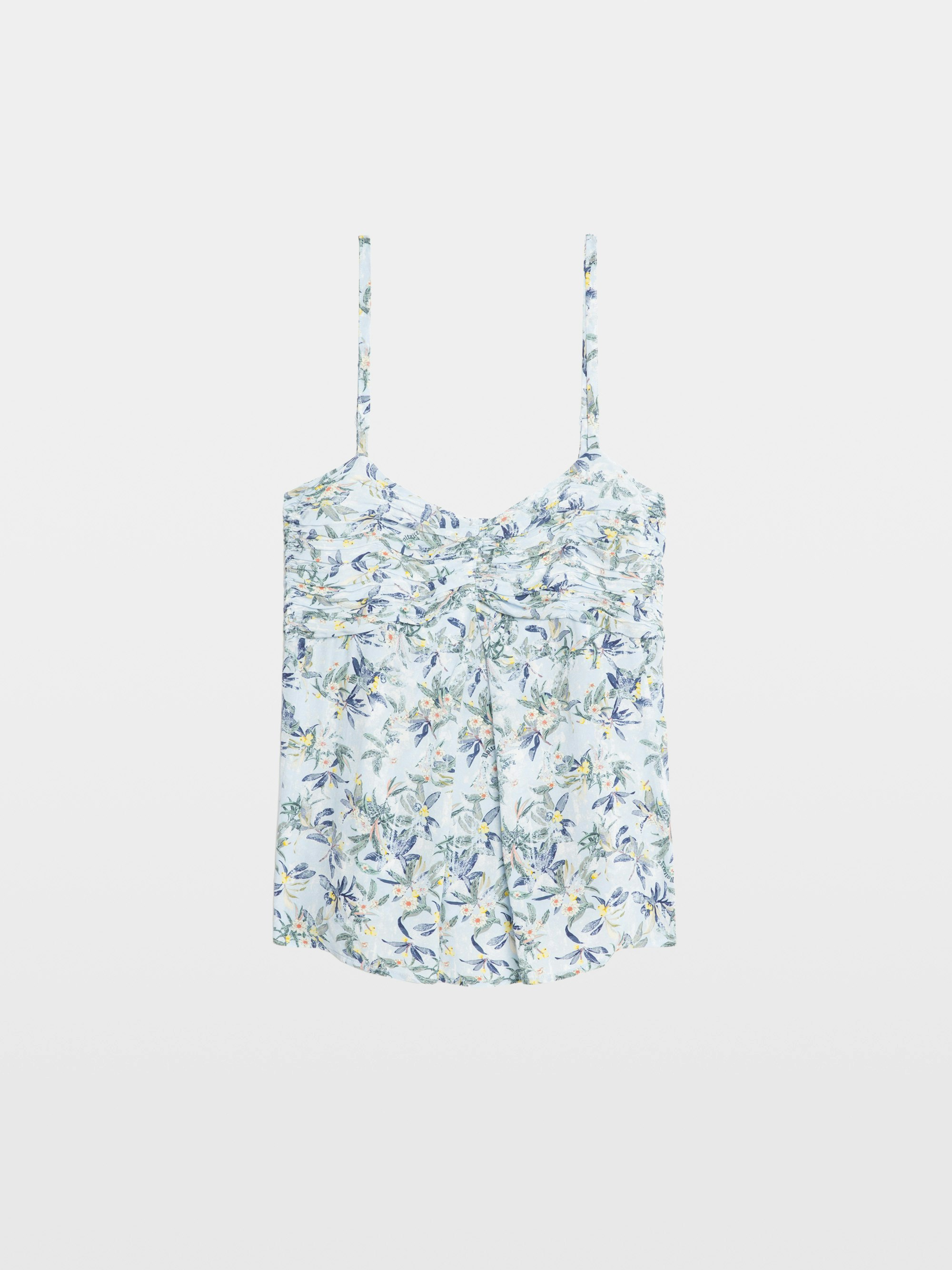 Cippie Camisole - Caraco in printed viscose with adjustable straps and gathered bustier.