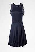 Vestido Roberto Jac ZV Seda - Vestido de largo midi azul de seda de mujer con monograma y encaje negro