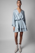 Hailey Dress Silk - ZV silk jacquard dress in sky-blue