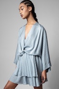 Hailey Dress Silk - ZV silk jacquard dress in sky-blue