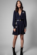 Remember Rhinestone Dress - Women's short dress in navy blue with rhinestones. Made with fibers from sustainably managed forests.