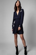 Remember Rhinestone Dress - Women's short dress in navy blue with rhinestones. Made with fibers from sustainably managed forests.