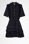 Ranky Dress - Women's black cotton dress with ruffles