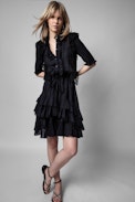 Ranky Dress - Women's black cotton dress with ruffles