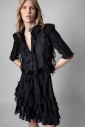 Ranky Dress - Women's black cotton dress with ruffles
