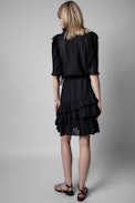 Ranky Dress - Women's black cotton dress with ruffles