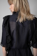 Ranky Dress - Women's black cotton dress with ruffles