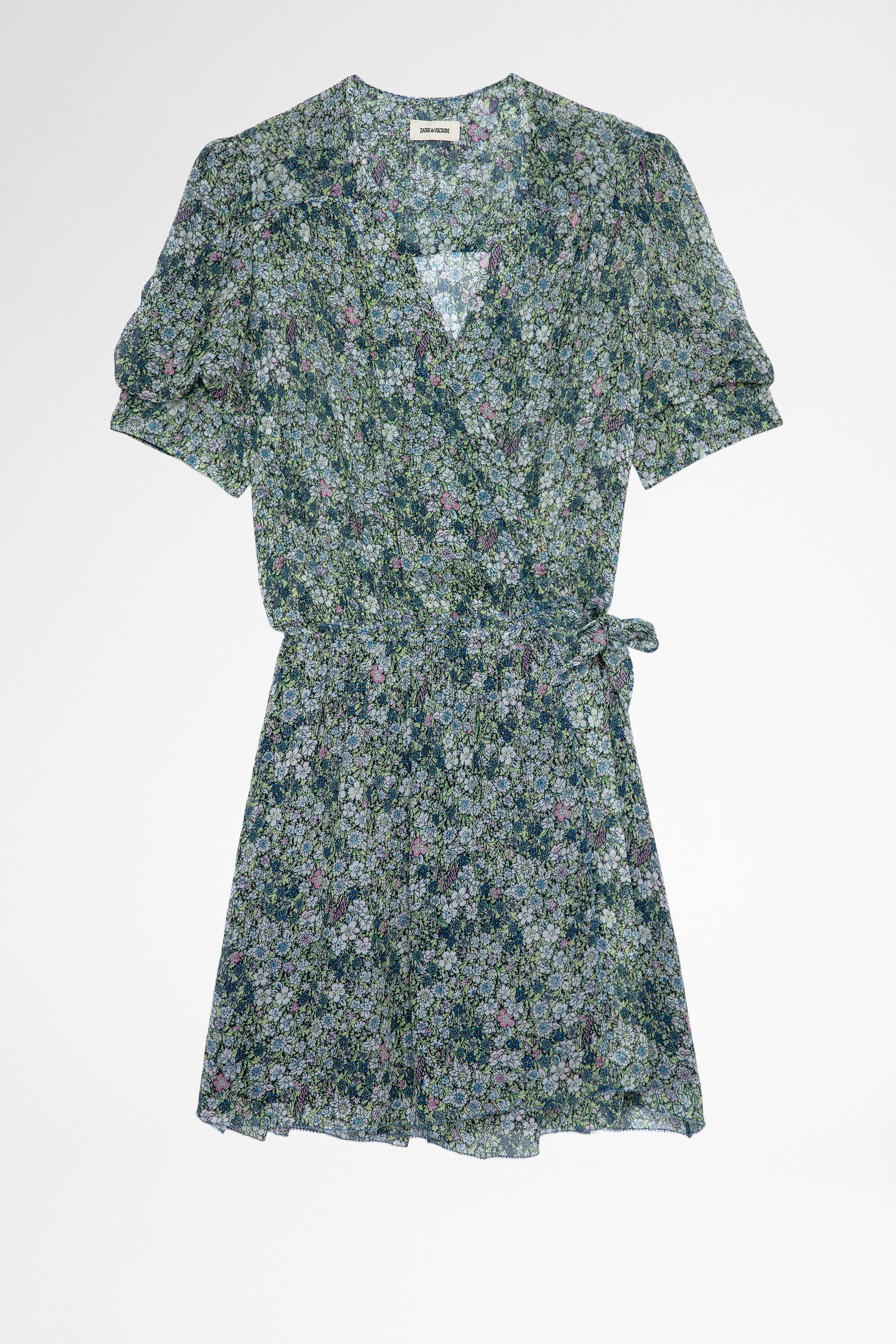 Kleid Betty Kurzes grünes Kleid mit Blumen-Print