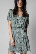 Betty Dress - Women’s floral print mini dress in green