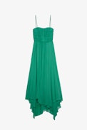 Raphia Dress - Women's long strapless dress in green