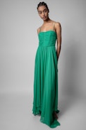 Raphia Dress - Women's long strapless dress in green