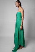 Raphia Dress - Women's long strapless dress in green