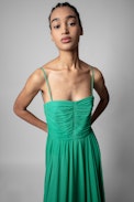 Raphia Dress - Women's long strapless dress in green