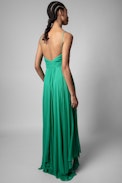 Raphia Dress - Women's long strapless dress in green