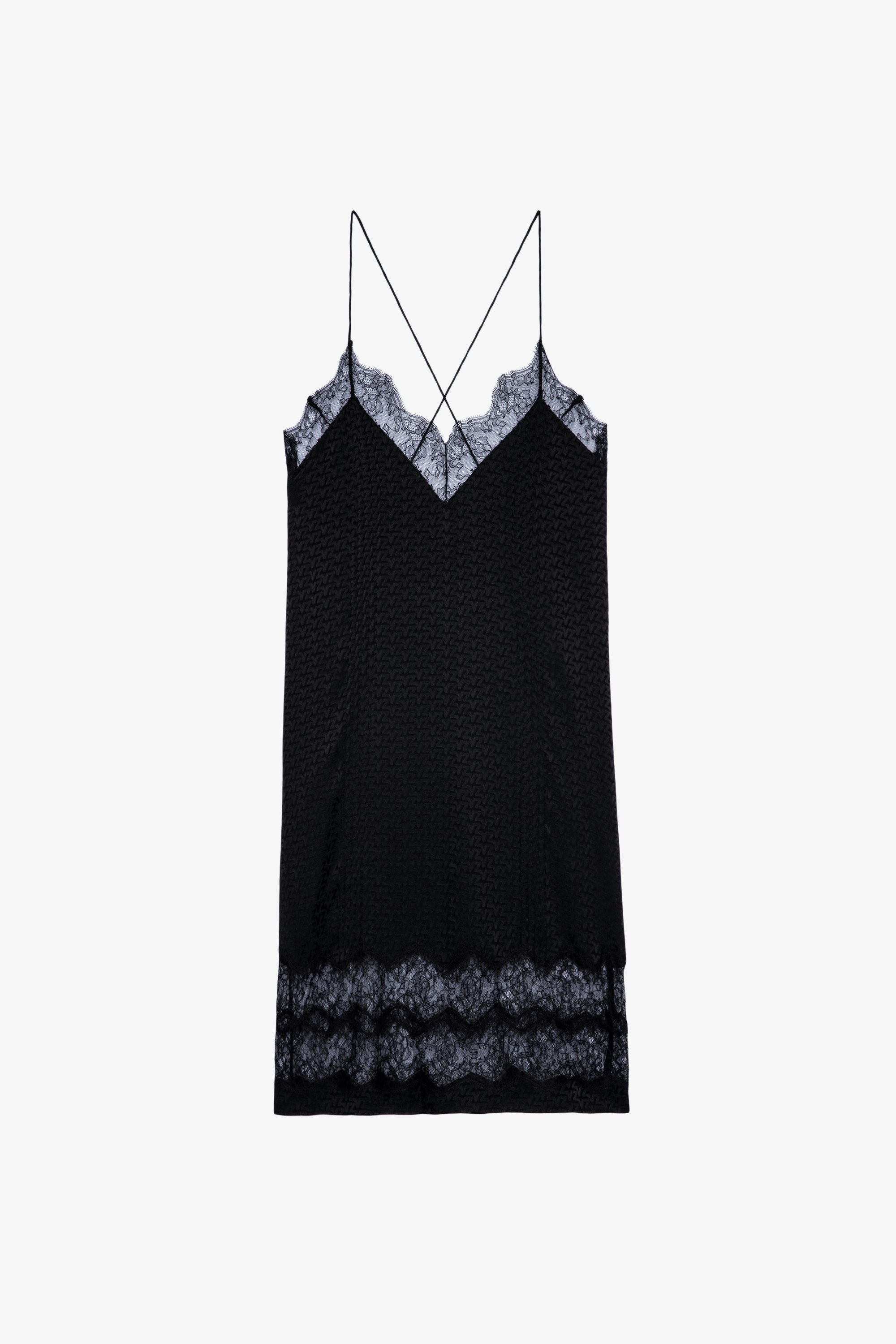 Crystal シルクワンピース Women's black silk dress with straps