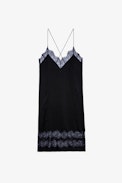 Crystal Dress Silk - Women's black silk dress with straps