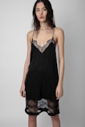 Crystal Dress Silk - Women's black silk dress with straps