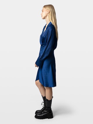 Rozo Satin Dress - Midi-length satin dress draped at the waist.