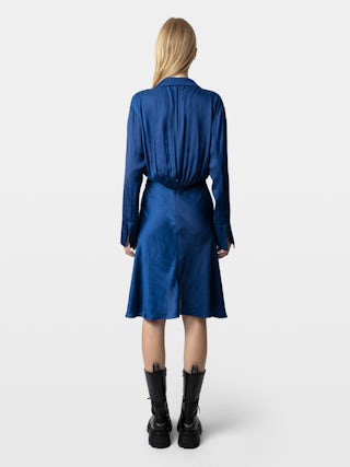 Rozo Satin Dress - Midi-length satin dress draped at the waist.