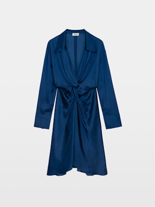 Rozo Satin Dress - Midi-length satin dress draped at the waist.