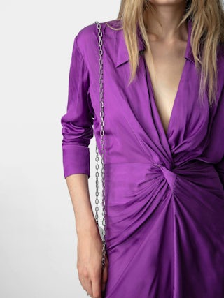 Rozo Satin Dress - Midi satin dress with long sleeves and draped waist.