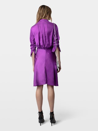 Rozo Satin Dress - Midi satin dress with long sleeves and draped waist.