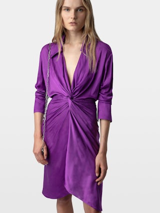 Rozo Satin Dress - Midi satin dress with long sleeves and draped waist.