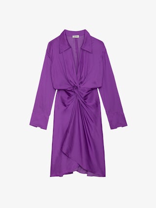 Robe Rozo Satin - Robe mi-longue en satin à manches longues et drapée.