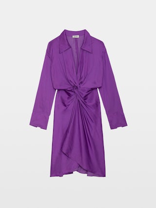 Rozo Satin Dress - Midi satin dress with long sleeves and draped waist.