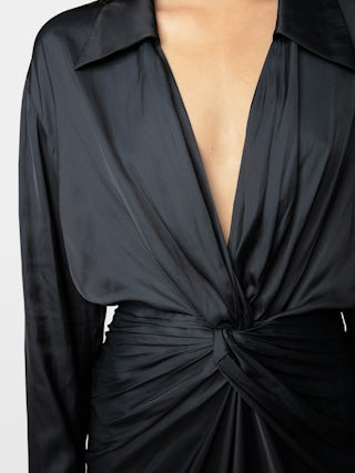 Rozo Satin Dress - Short satin dress, tied and draped.